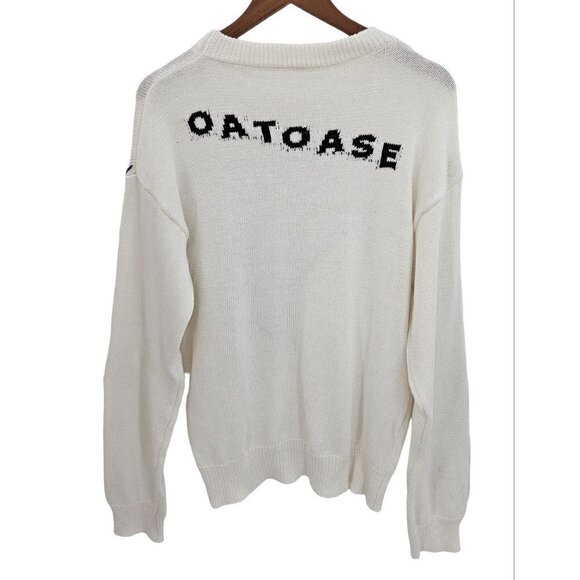 Oatoase Pullover Sweater Women Sz XXL Heart Crewneck Whip Stitch Spell Out White - Picture 2 of 7